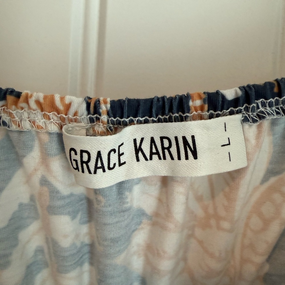 Grace Karin Navy Maxi Dress with Beige Floral Print - Picture 2 of 4
